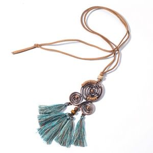 Bohemi Ethnic Tassel Long Bronze Swirling Necklace